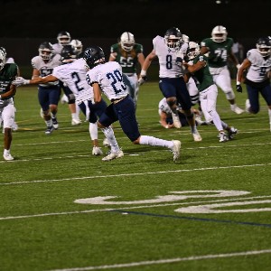 Football player runs ball down the field