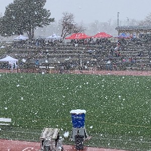 Snow falling on the track