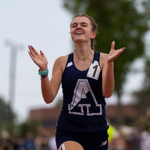 Bethany Michalak celebrates one of her gold medal races.