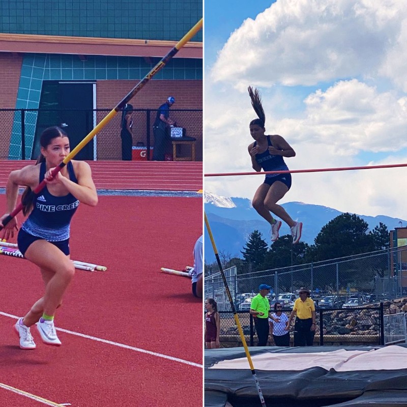 Collage of student competing in the pole vault