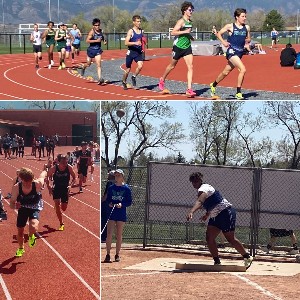 Collage of runners racing and an athlete throwing a shotput
