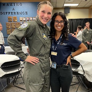 Two women smiling