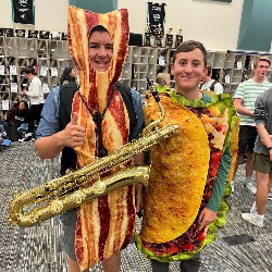 Students dressed as bacon and a taco for Halloween 2022