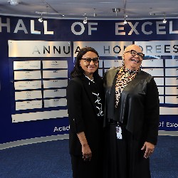 Dr. Mary Thurman smiles with B.J. Campbell, one of her nominators