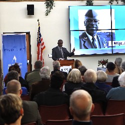 MSgt. Anthony Rush delivers speech at the 2022 Hall of Excellence