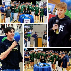 Collage of the Pine Creek baseball team with Next Level athletes as well as both athletes individually expressing gratitude to their community.