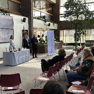 Superintendent Tom Gregory hands out awards at the 2023 Years of Service ceremony