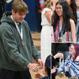 Collage of students receiving medals