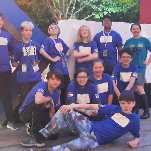 Microbots robotics team pose for a picture at the Western Edge Robotics Competition in California
