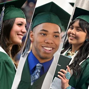 Collage of three graduates in cap and gown
