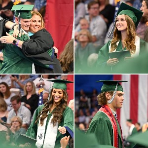 Photo collage of 4 graduates accepting their diplomas