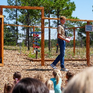 Eagle Scout Andrew Vider speaks to Edith Wolford elementary students