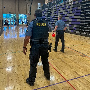 Colorado Springs police officers await their next dodgeball