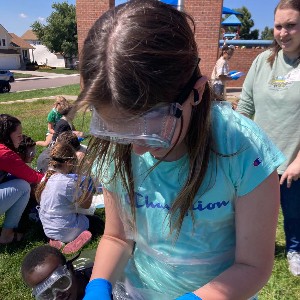 Student dissecting squid