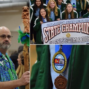 Collage of photos from girls swimming