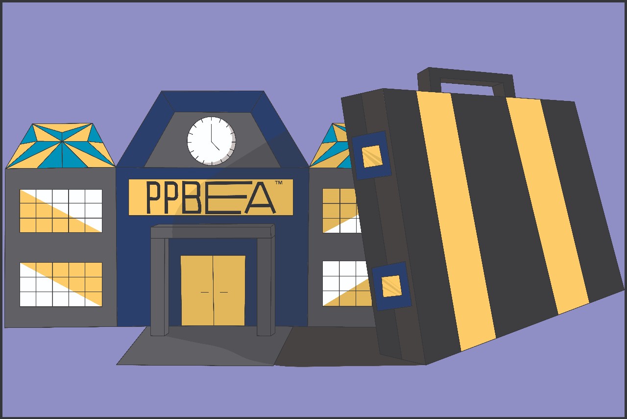 Image of building with "PPBEA" above doors and briefcase