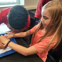 Students working at a table