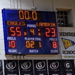 Scoreboard showing final score of 55 Eagles, 23 Ft. Collins