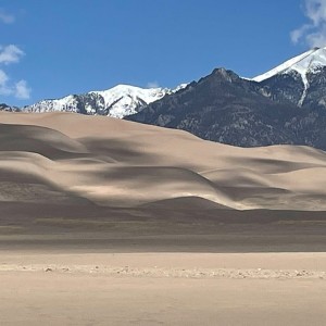 Photo from Rodney Pierson of the sand dunes and the mountains with snow