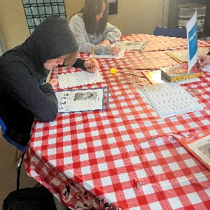 Students looking at their menus 