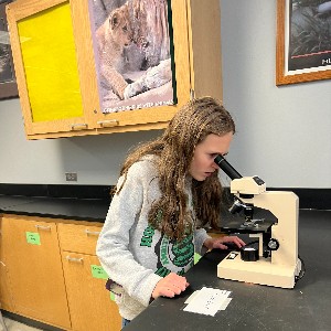 Student using a microscope 