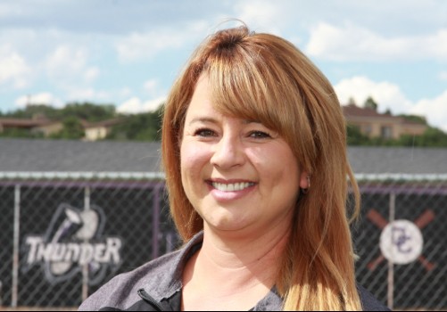 Coach Ramsay on the softball field.