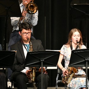 Students playing saxophones