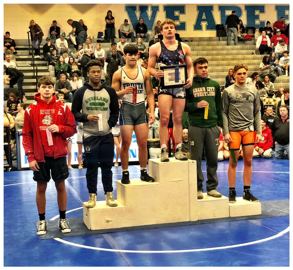 Medal stand - Pine Creek wrestler, Logan Noble earned 1st place Regional Champion in weight category