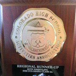 Winner's plaque - Regional Runner Up, Boys Wrestling, 2022 Colorado Class 5A