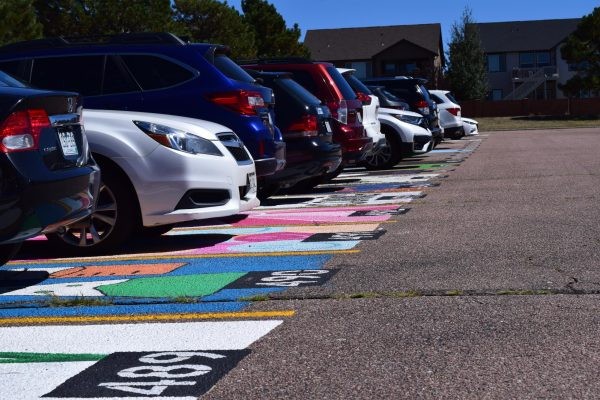 Cars parked in their painted spots. 