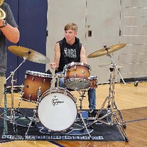 Drummer performing at the Back to School Assembly for Freshmen