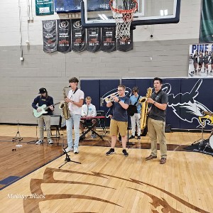 Jazz musicians performing at the Back to School Assembly for Freshmen