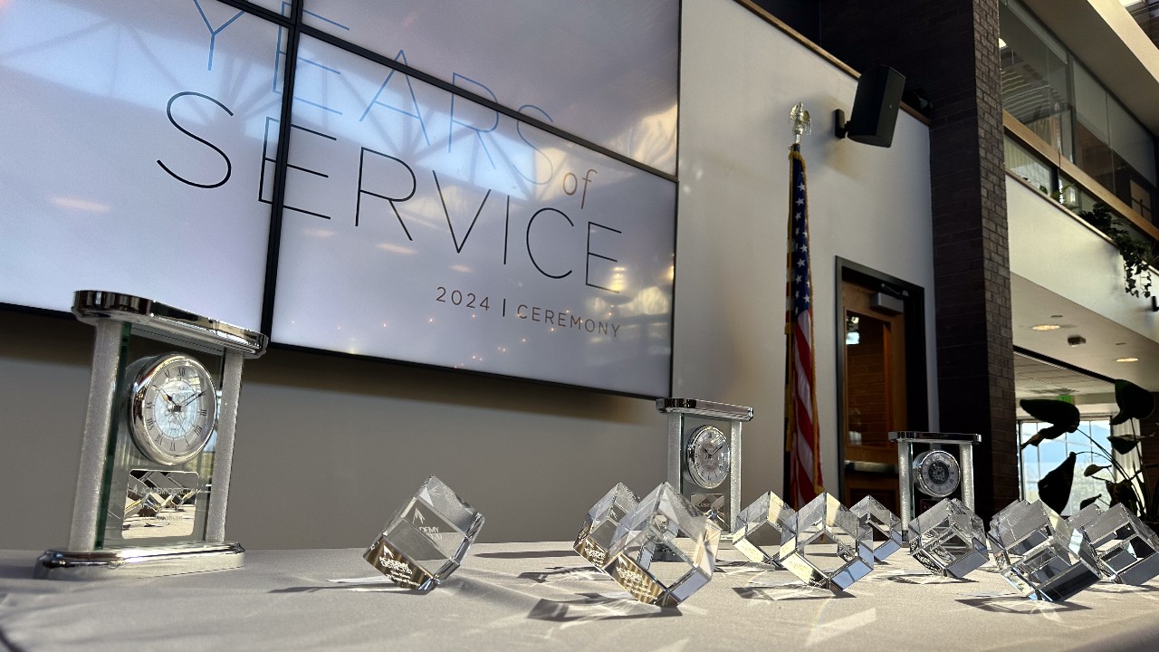 Years of Service awards on a table