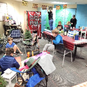 Volunteers setting up the teacher lounge