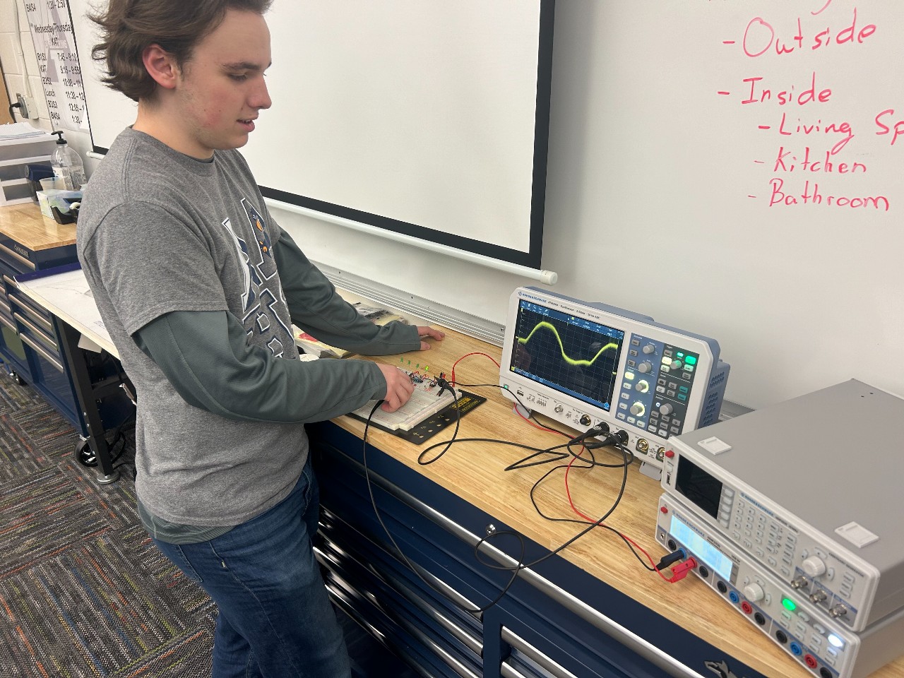 Student using equipment in a real world application in the classroom