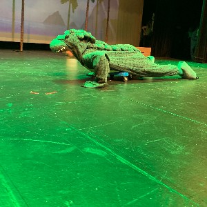 The alligator crawling across the stage.