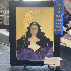 1st place ribbon on art that is a woman with a moon behind her.