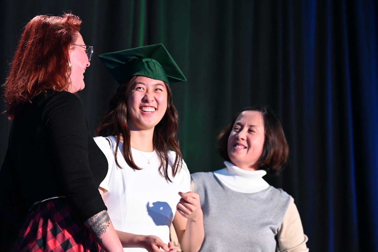 Sophia Li, capped by her mother and English Teacher, Evelyn Platt, at The 2024 Capping Ceremony