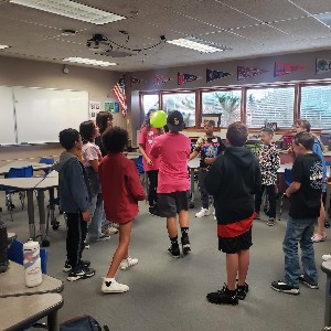 Students doing an ice breaker game 