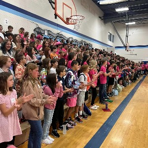 6th grade students and webcrew leaders in the gym 