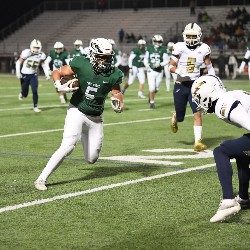 Player #5 running the ball down the field