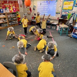 Students playing in glitter.