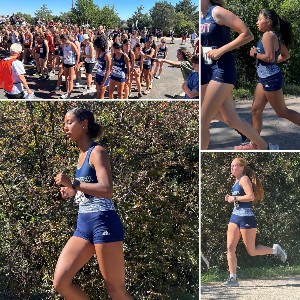 Collage of four pictures of different girls running in the race