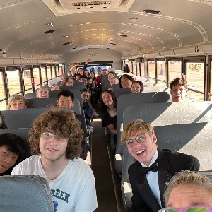 Students on the bus heading to the 2024 Colorado State Concert Band Festival 