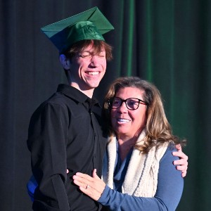 Student laughing with eyes shut