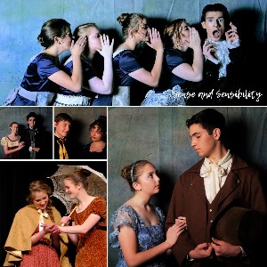 Collage of students dressed in costume for the play Sense and Sensibility