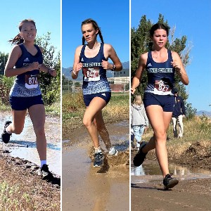 Collage of three girls competing in the race