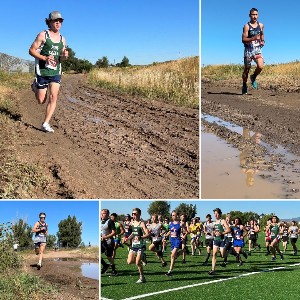 Boys running muddy race course