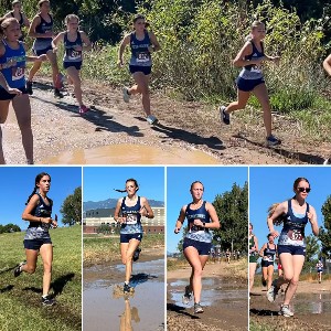 Girls running on muddy race course