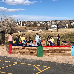 An outdoor gathering area at High Plains Elementary School.